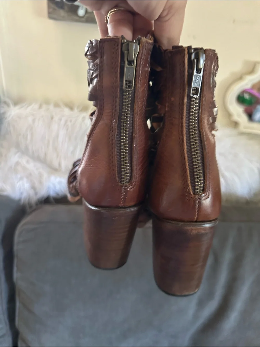 Freebird by Steven Brown Woven Leather Peep-Toe Ankle Booties - Picture 6 of 14